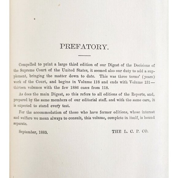 1889 Supplement Indexed Digest Supreme Court Reports 1st Edition Law Cases SHBS1 - Picture 3 of 5